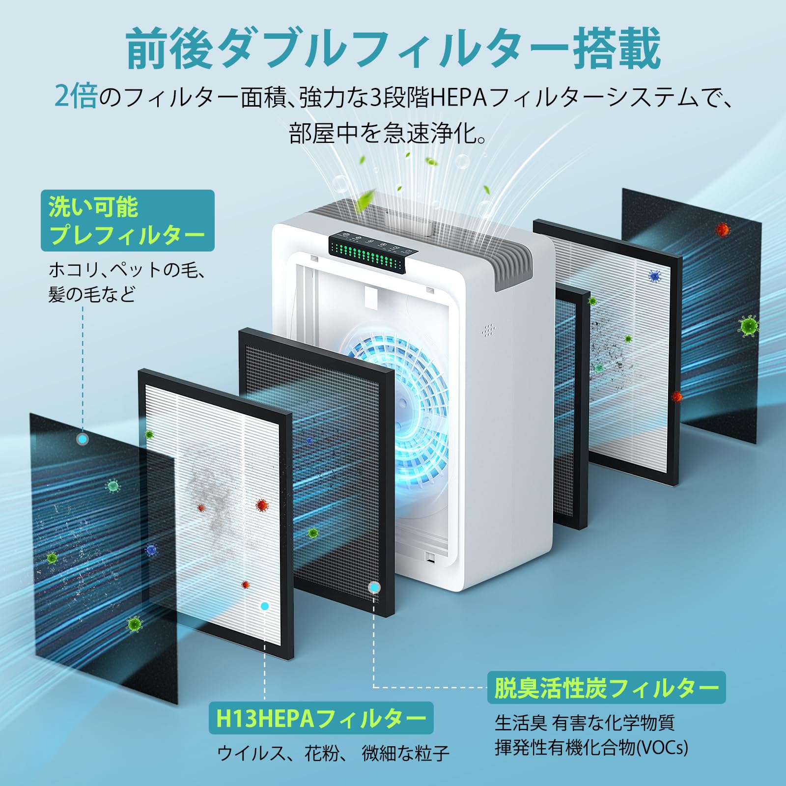 Amazon.co.jp: 空気清浄機 38畳【令和8年新登場】高精度ニオイセンサー